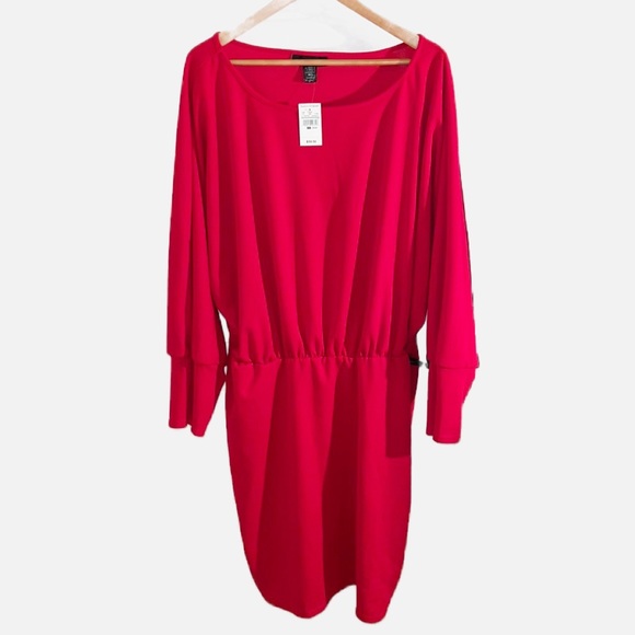 Ashley Stewart Red Balloon Sleeve Bodycon Dress 26/28 - Picture 2 of 5